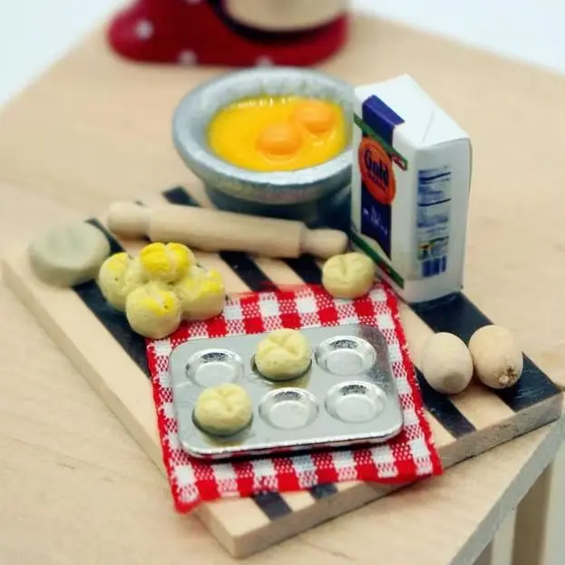 Kitchen Accessory Kids Pretend Play Toys Dollhouse Food Toy Pastry Making Station Egg Milk Bread Cutting Board Miniatures Model