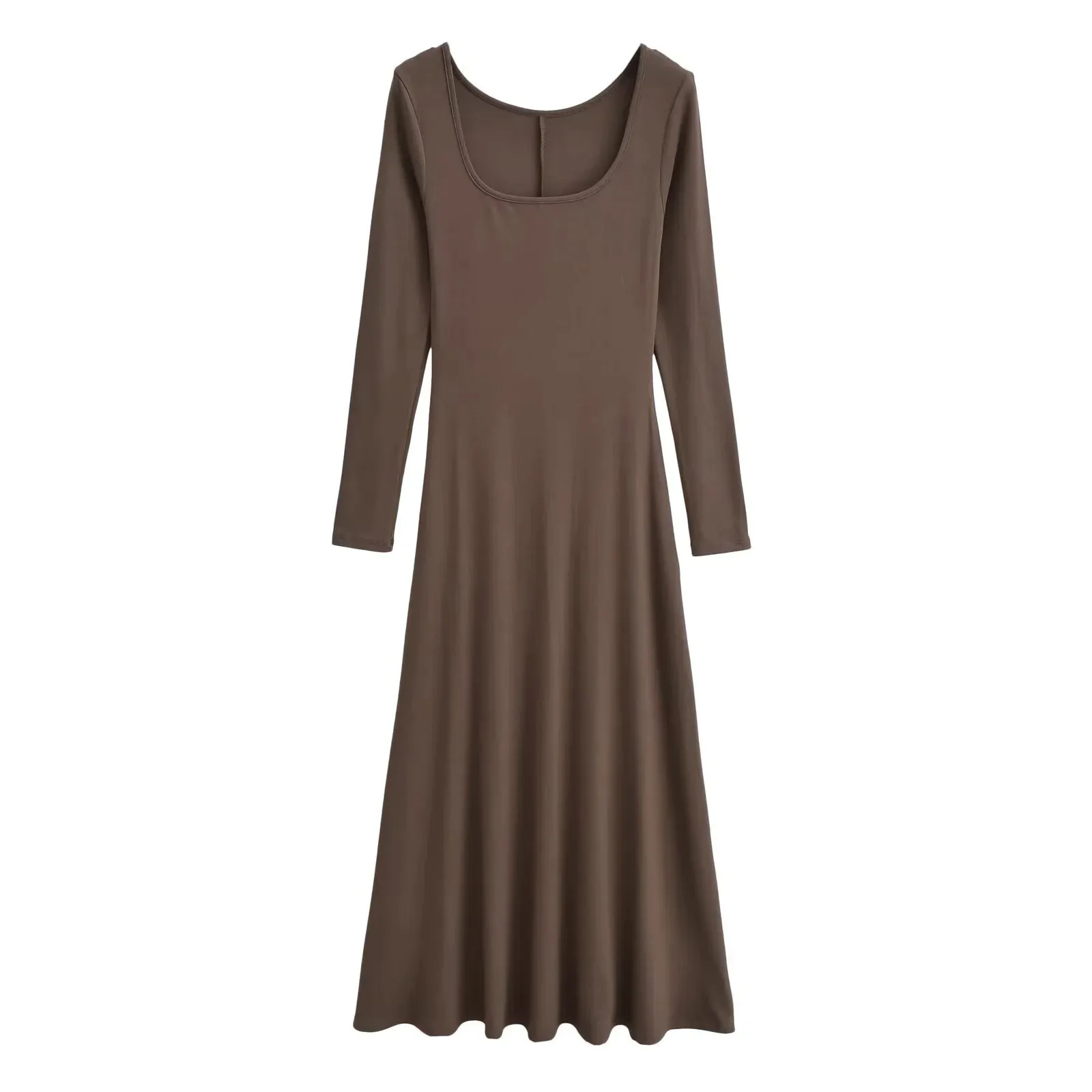 موضة جديدة نمط البلوز بأكمام طويلة ساحة الرقبة متوهج ألف خط عالية الخصر فستان التخسيس متوهج بلون فستان طويل 0XJ7