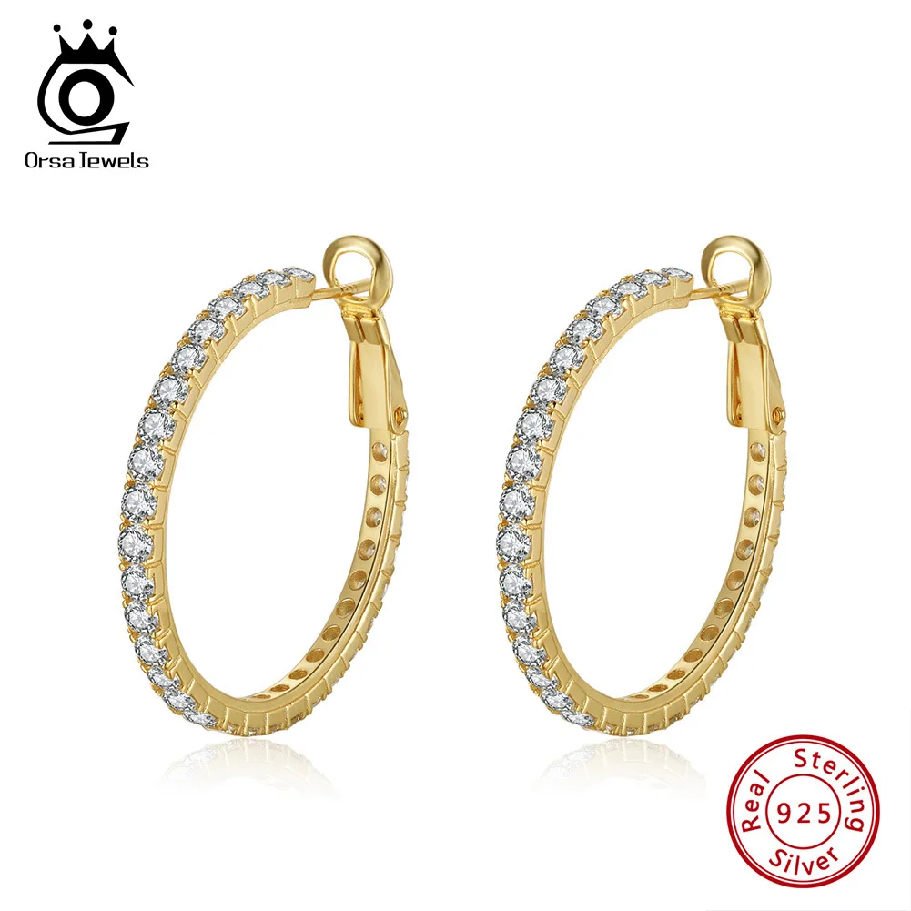 

ORSA JEWELS 925 Sterling Silver Dainty Hoop Earrings with Cubic Zirconia Shiny Ear Buckle for Women Hoop Earring Jewelry SE394