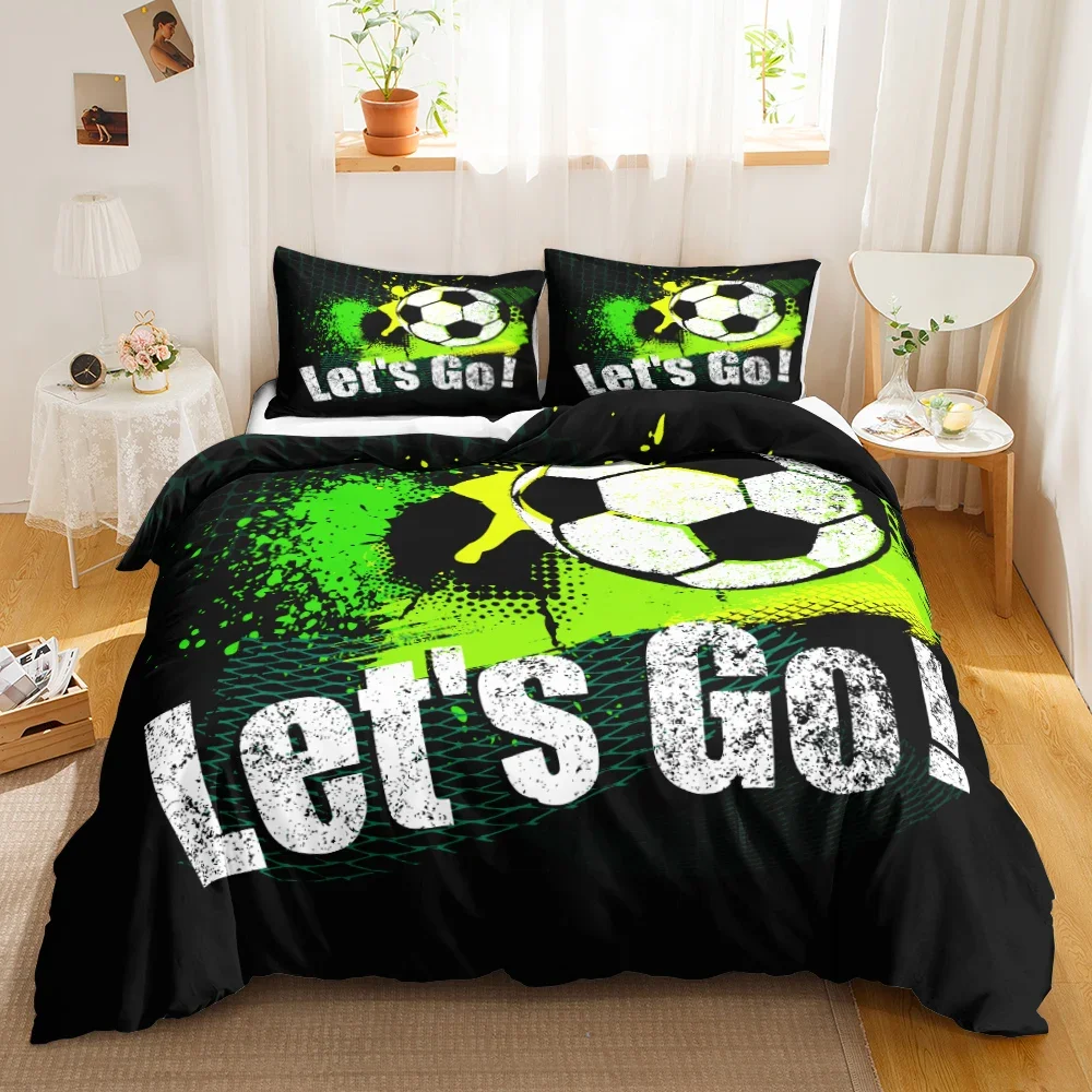 Soccer Duvet Cover Set Soccer Comforter Cover for Kids Girls Teens Sports Theme Breathable Let's Go Twin Polyester Qulit Cover