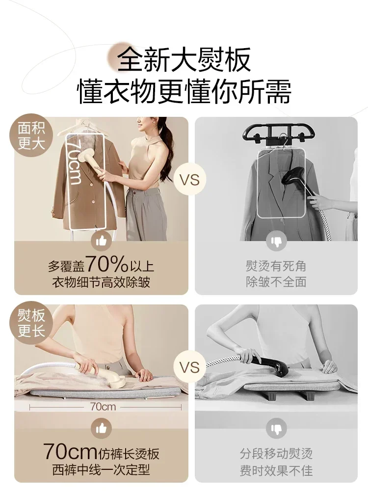 Household garment ironing machine. Vertical or flat hanging. Steam iron. Comes with ironing board.