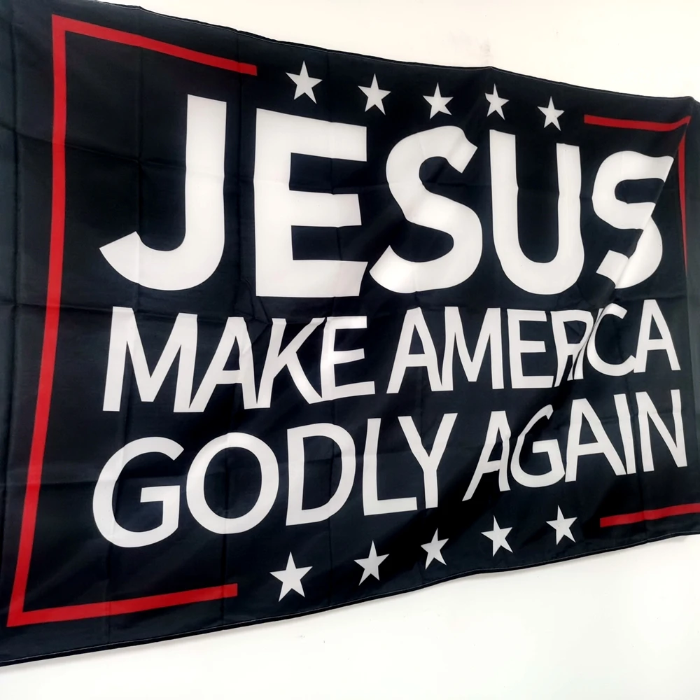 Jesus Inspired Design Patriotic Flag Polyester Outdoor Indoor Home Decor Banner Durable 90x150cm Novelty Gift