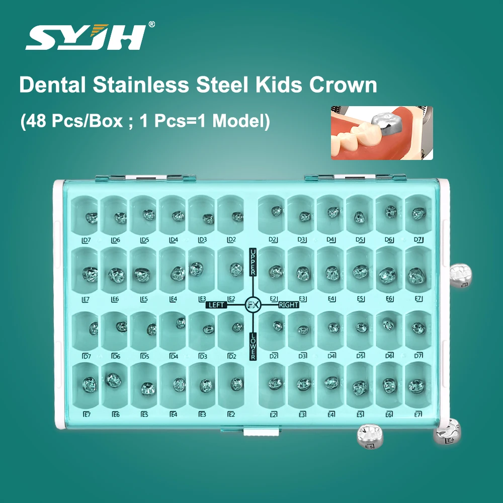 

SYJH 48Pcs/Box Dental Kid Crowns Preformed Metal Crown Stainless Steel Pediatric Temporary Child Crowns Pedo Molar Crown Kit