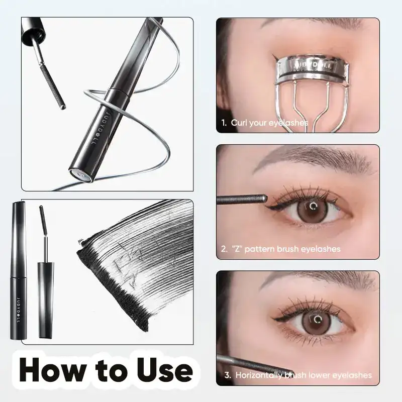 Judydoll 3D Curling Wimperijzer Mascara, Zwart en Bruin, Curling & Verlenging, Langdurige Formule, Waterdicht, Veegvast