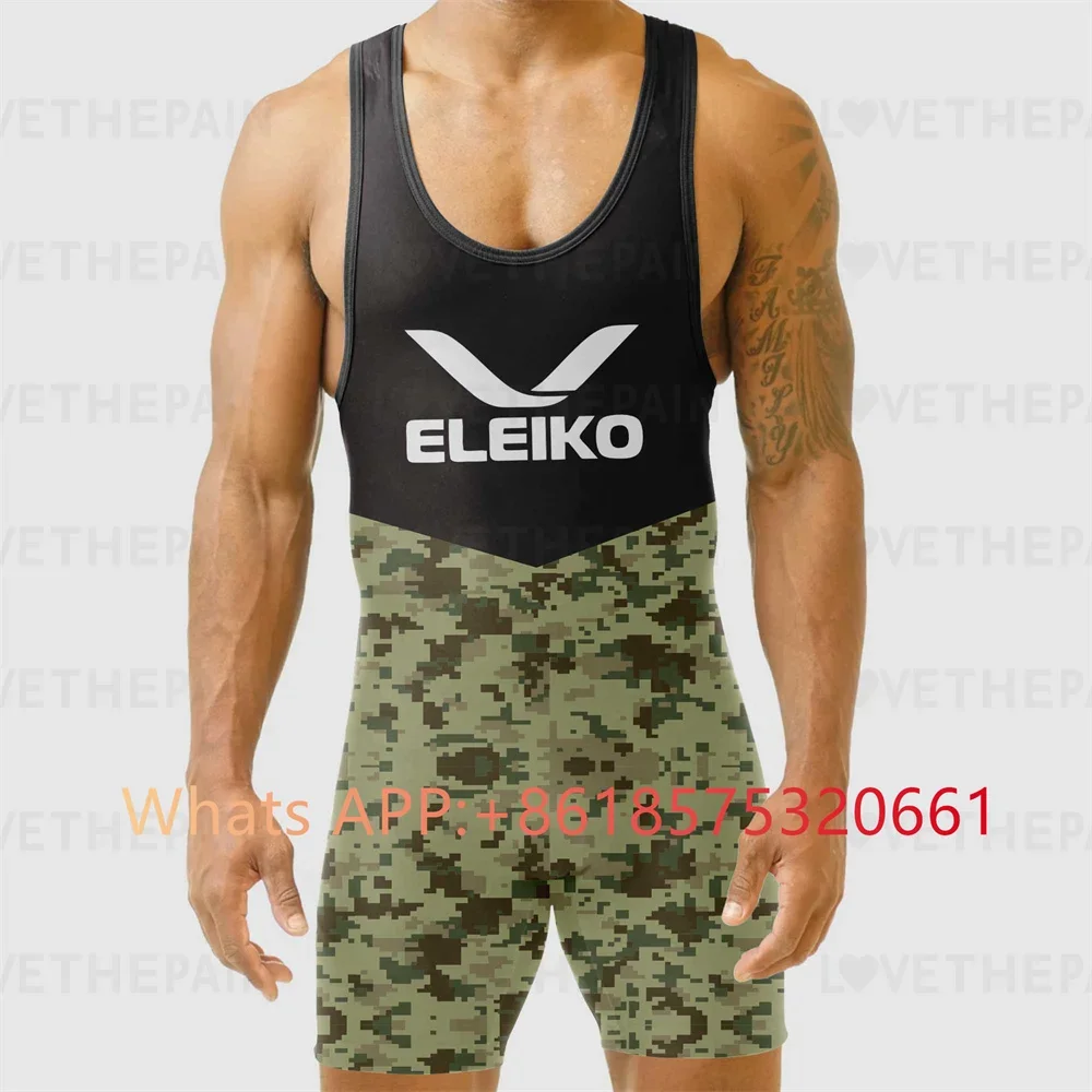 ELEIKO Men\'s Wrestling Singlets Suit Bodysuit Professional Coverall Training Competition Freestyle GYM Wrestling Skinsuit