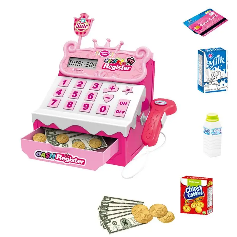 Fai finta di un mini cassiere con registratore di cassa con uno scanner simulato modello di cassiere del supermercato per imparare la conoscenza del cassiere