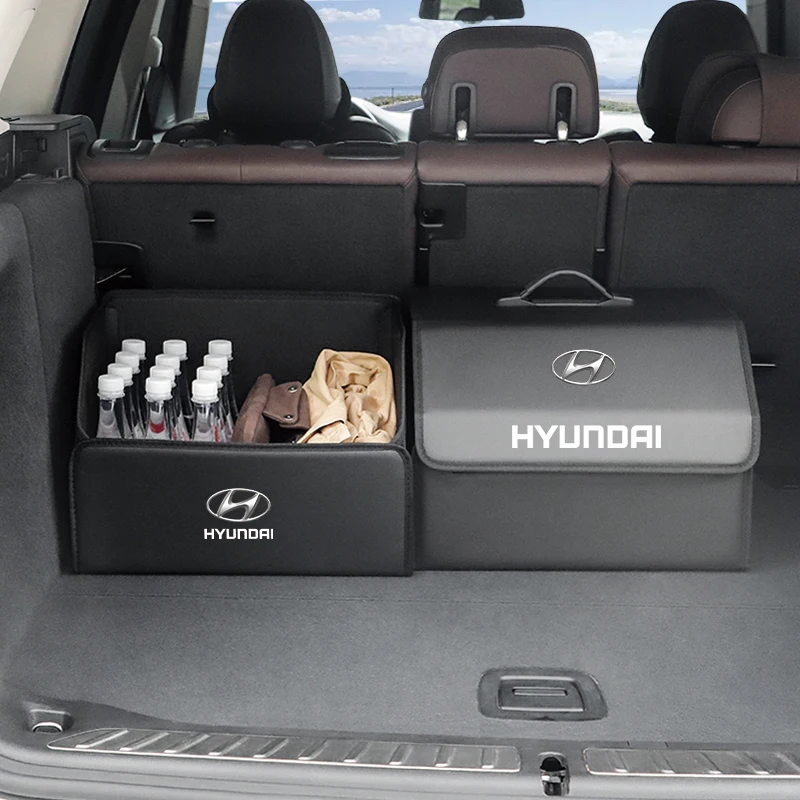 Car Trunk Storage Bag Leather Camping Box Collapsible For Hyundai Genesis N-LINE I10 I20 I30 I40 IX20 IX35 Kona Getz Veloster