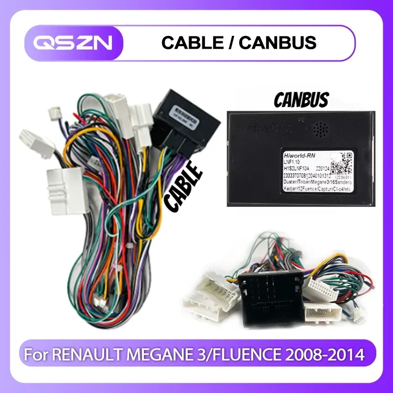 QSZN Wiring Harness CAN Bus Decoder 16 Pin Plug to 12 Pin Connector Car Android Cable Adapter for Renault Megane 3 Fluence