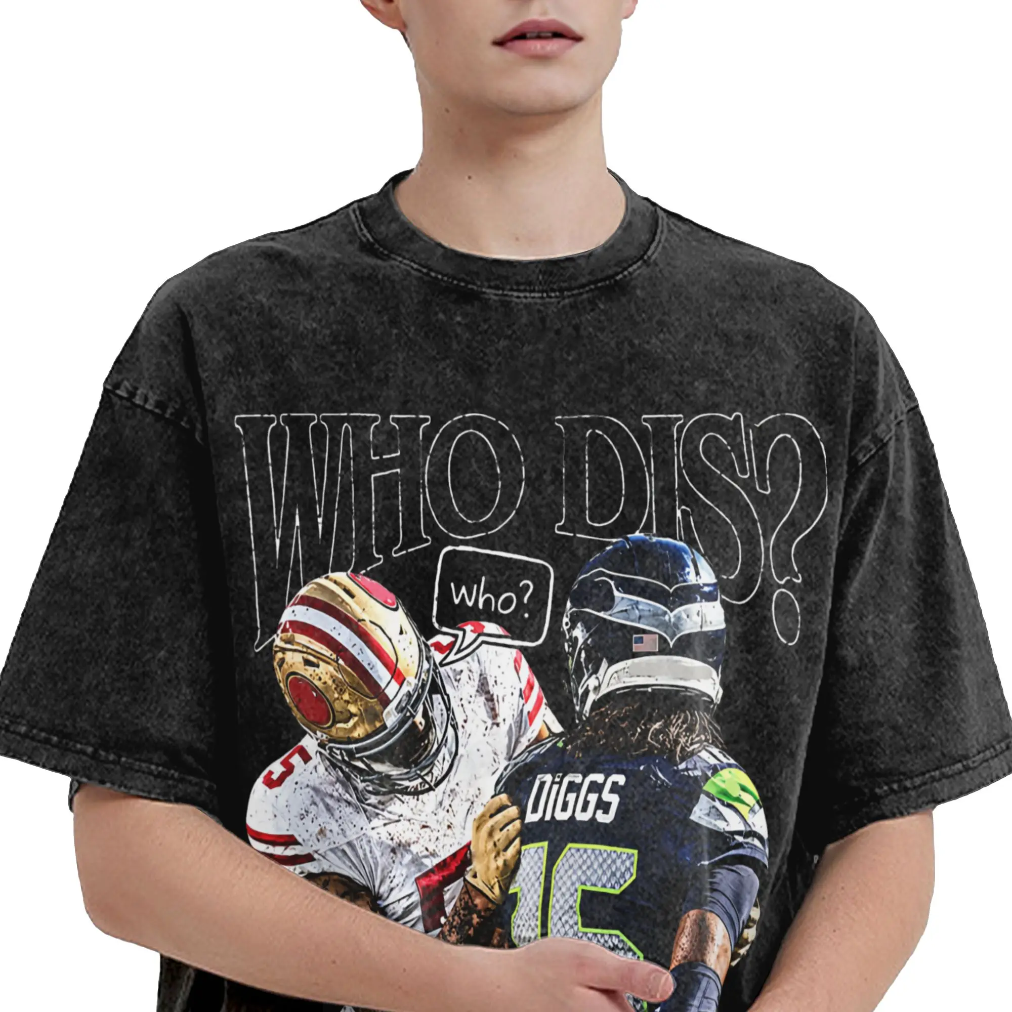 Priting Mike Evans Rugby Who Are You Vintage Washed Tshirt Men Round Neck Short Sleeve Tops Shirts  Cotton Summer Top Tee