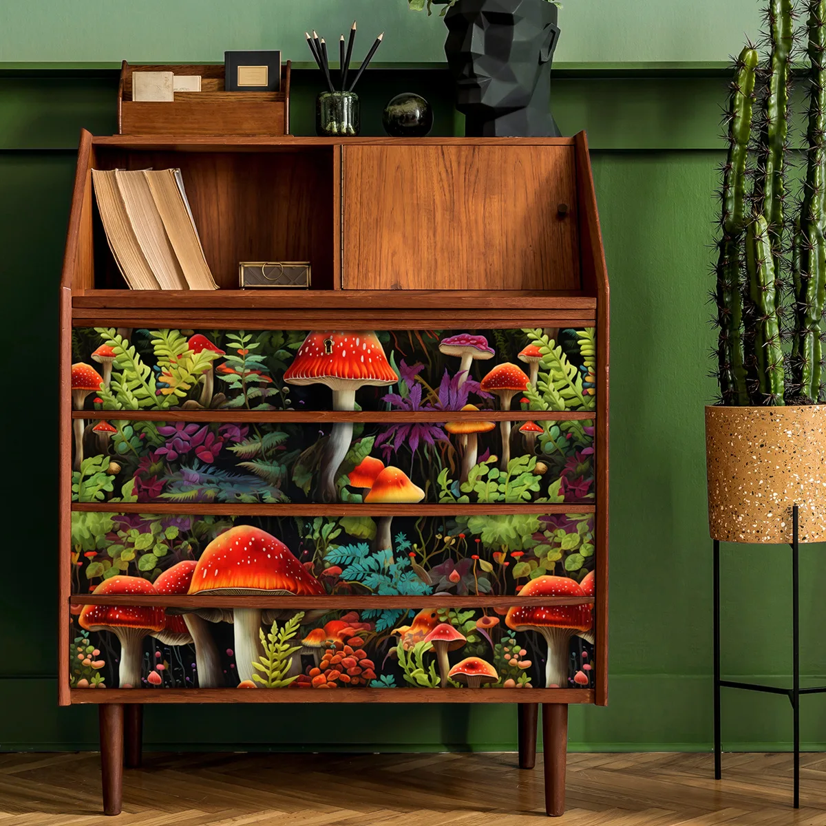 Mushroom Peel and Stick Wallpaper Tropical Forest Botanical Contact Paper Self Adhesive Wall Paper for Bedroom Bathroom Cabinet