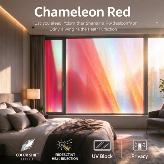 Chameleon Red PET One Way Vision Window Film Roll Privacy Glass Tint Heat Insulation Anti UV DIY Install For Home Office Car Gla