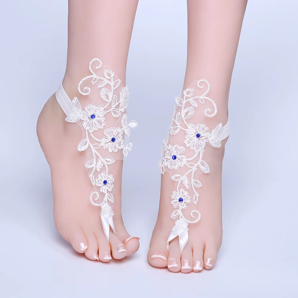 

New Wedding Anklets Lace Decor Barefoot Chain Accessories Lady Bridal Beach Foot Jewelry Chain Embroidery Floral Flower