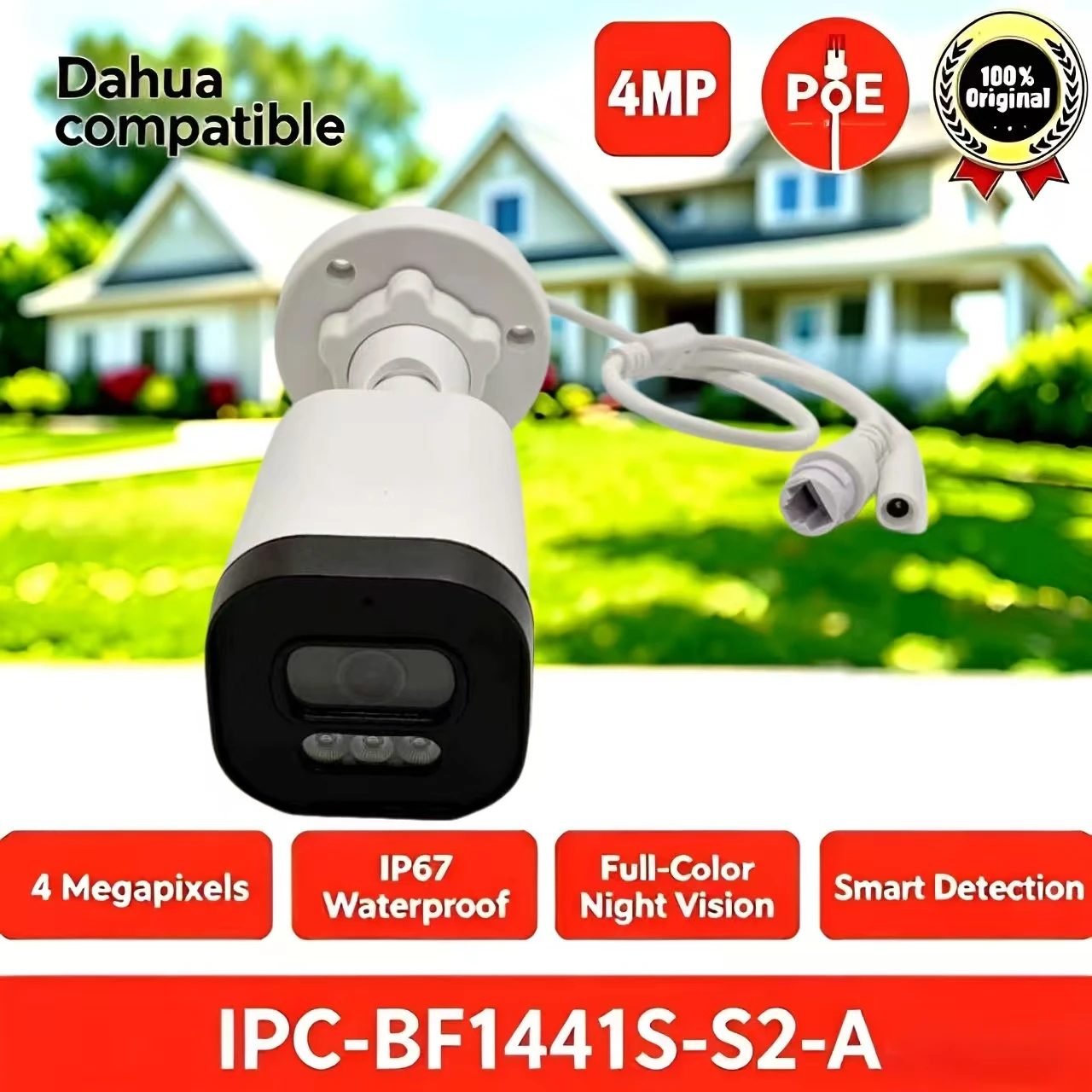 IPC‑BF1441S‑S2‑A 4MP Starlight IP  PoE Outdoor Waterproof IP67 IK10 IR Network Surveillance Security Camera Dahua Compatible