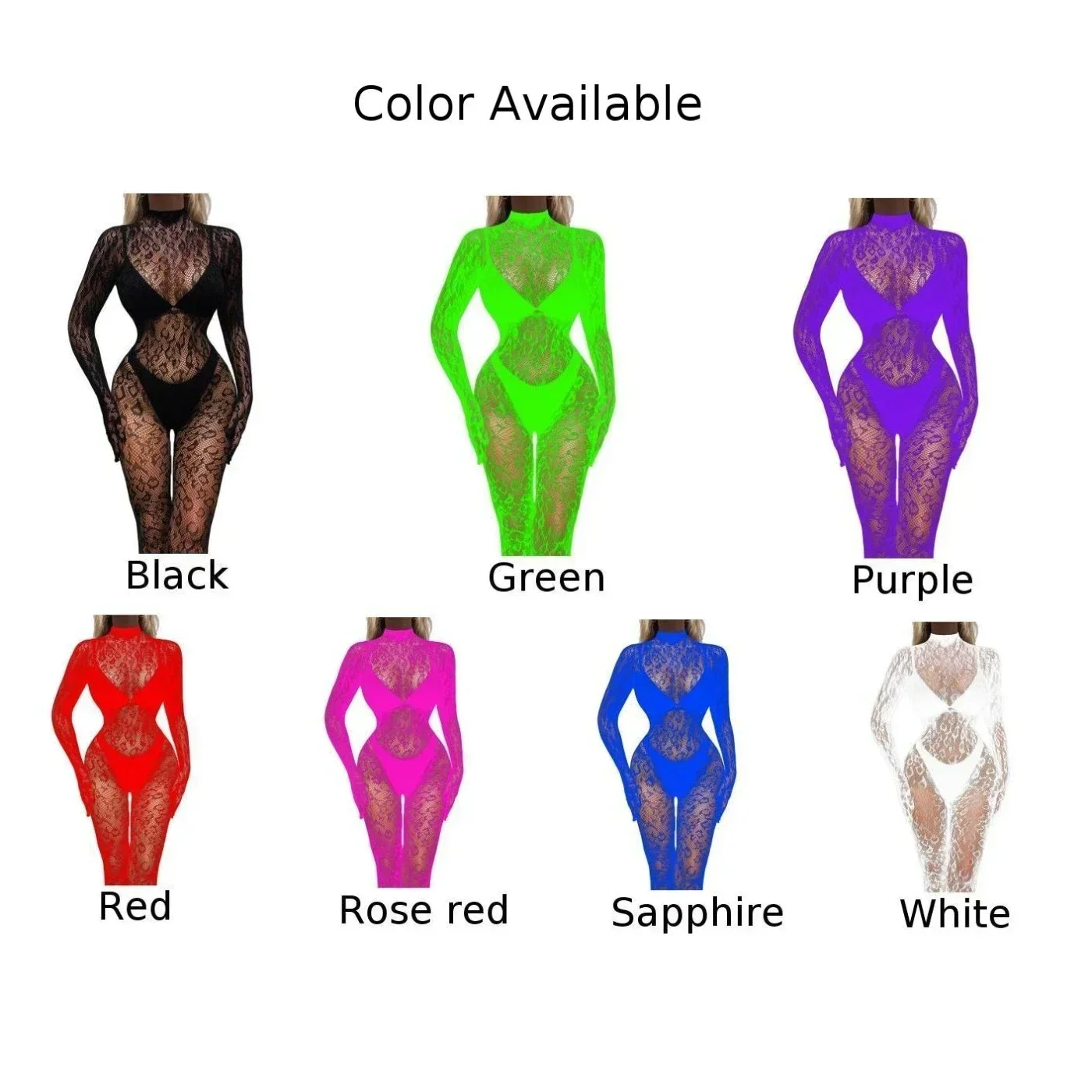 Women Sexy Fishnet Long Sleeve Bodysuit Hollow Out Backless Full Body Stockings Mesh Romper Club Jumpsuit See-Through Tights