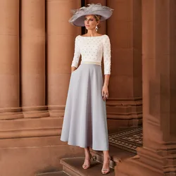 Luxury Mother of the Bride Dresses for Weddings Tea Length Elegant Wedding Guest Gowns Midi A Line 3/4 Sleeves Party Dress 2023