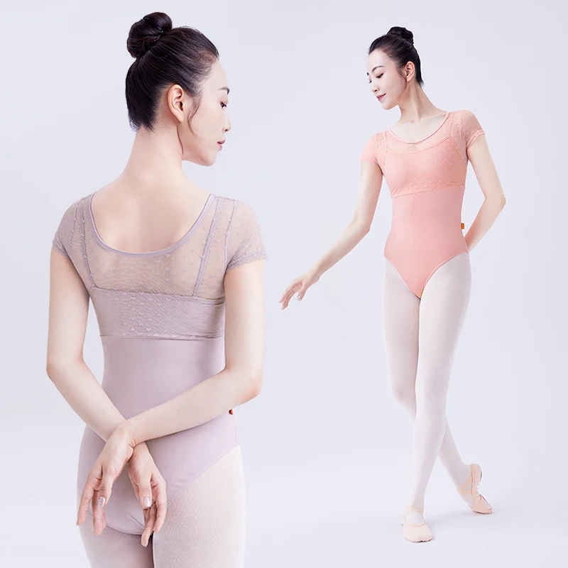 Ballet Leotards Woman Gymnastics Dance Leotards Nylon Lace Splice Fake Two-Pieces Leotards Dancing Bodysuit Jumpsuit Swimsuit