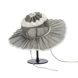 Summer new sun hat foldable pleated belt strap big brim straw hat outdoor beach travel sunscreen straw hat