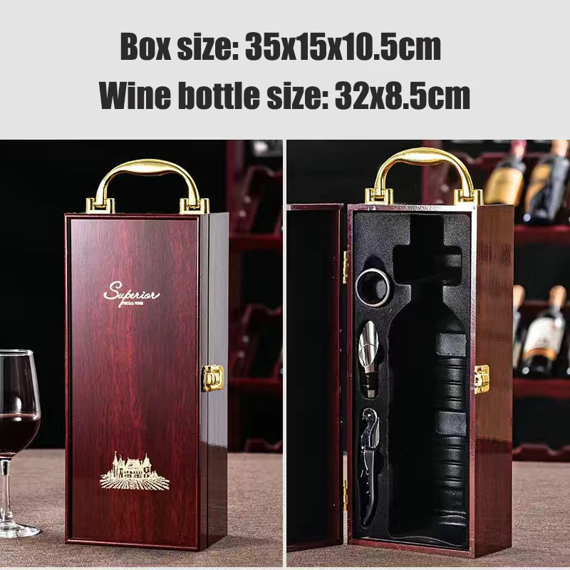 Doppia scatola in pelle bottiglia di vino manico di lusso organizzatore in legno regalo supporto in legno per 2 Champagne rosso