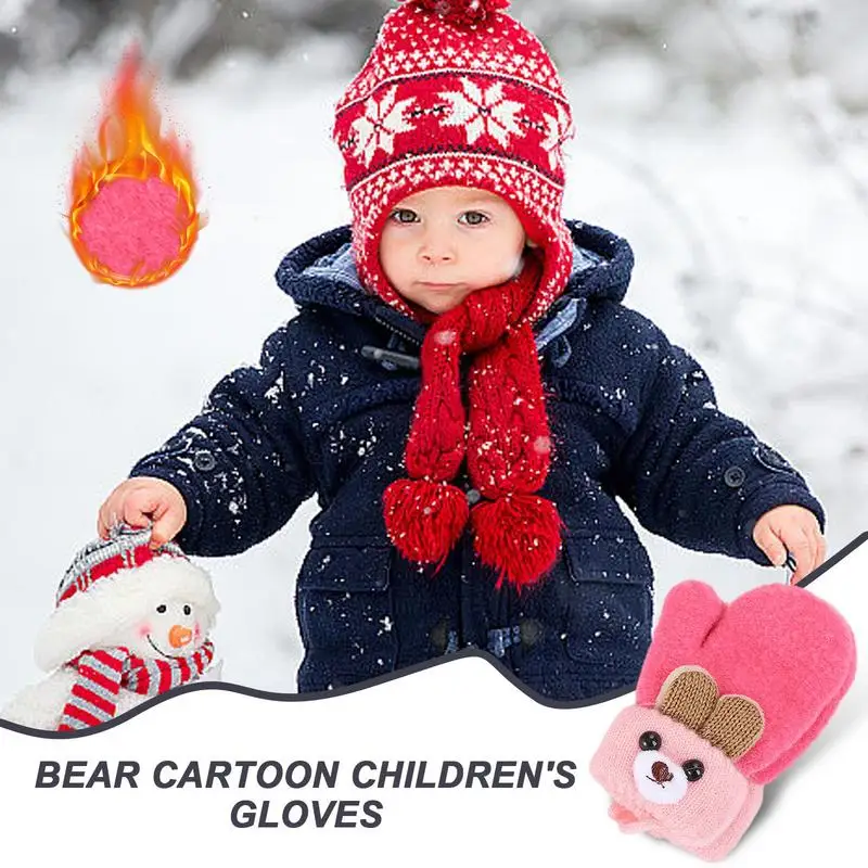 Cute Cartoon Bear Baby Gloves Winter Knitted Wool Infants Mittens Thick Warm Full Rope Gloves For Boys Girls Toddlers 0-3 Years