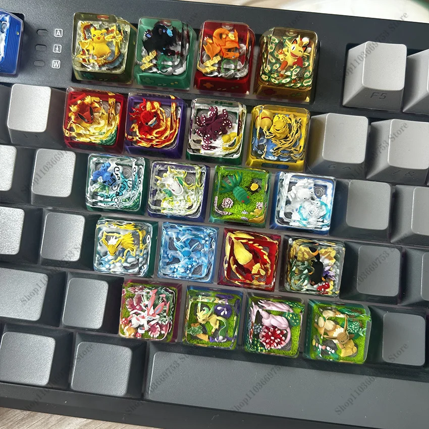 sa-高さメカニカルキーボードキーキャップポケモン手作りドリップ樹脂アニメキーキャップゲームボーイパーソナライズされたキーボード交換キャップ