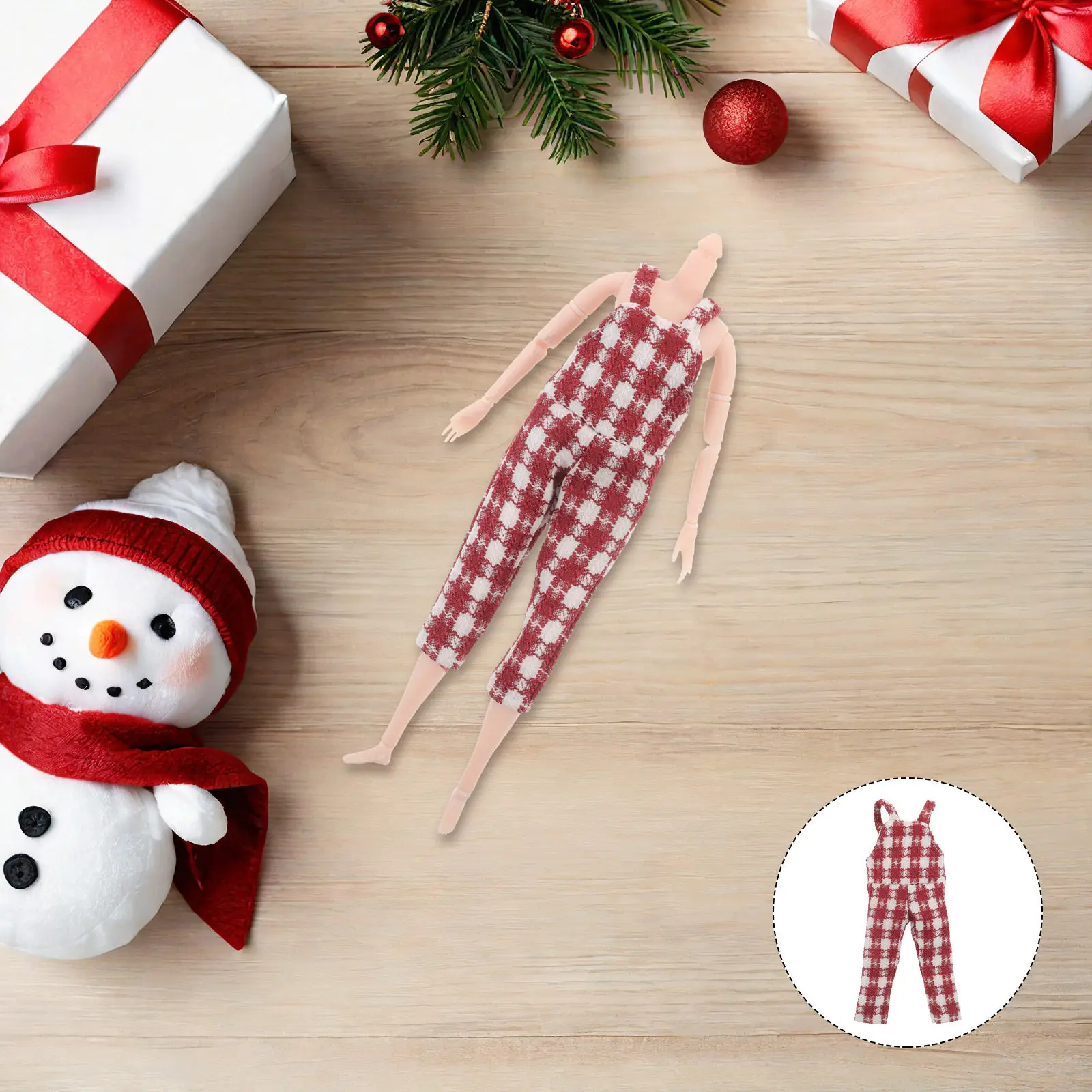 

Костюм рождественского эльфа: красные клетчатые комбинезоны на подтяжках, зимний праздничный наряд, мини-аксессуары для ролевых игр