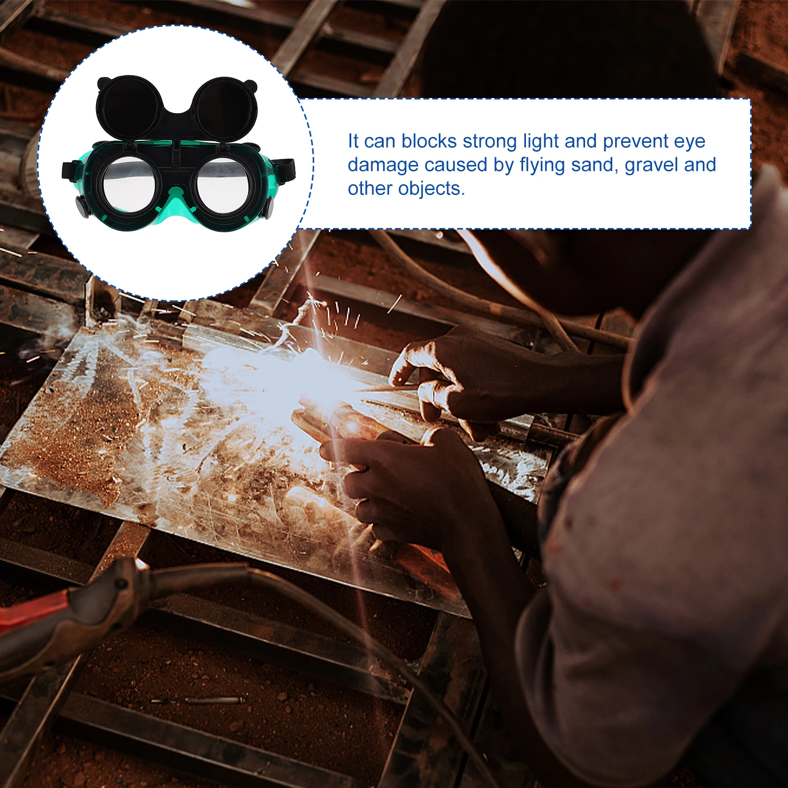 

2pcs Welding Protective Eyewear Safety Glasses Green Polished Flip up Goggles Impact Resistance Dust Proof Flying Objects