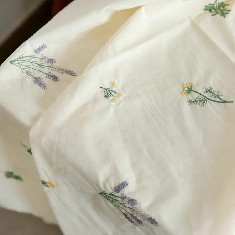 

150x50cm Purple Lavender Embroidered Cotton Poplin Fabric, for Clothing Dress Handmade DIY Tablecloth Backrest Sewing Cloth