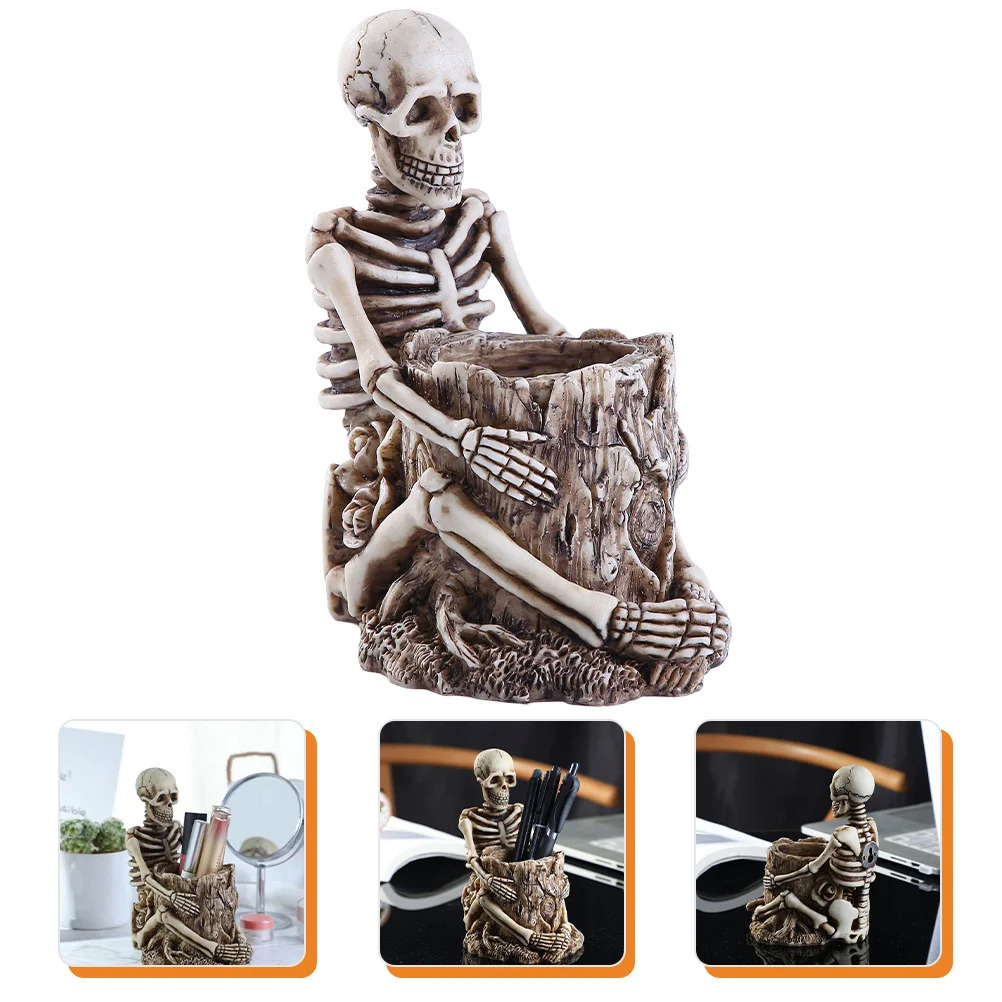 

Skull Pen Holder Stationery Container Pens for Desk Decorations Wall Mountable Makeup Organizer Resin Tools Key