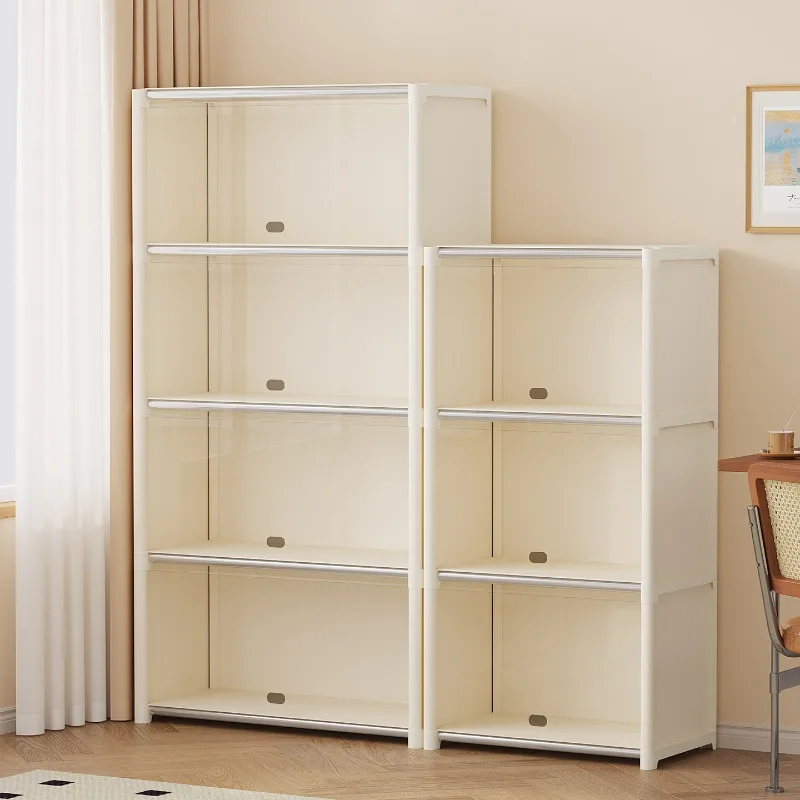 Bookshelf transparent visual dustproof simple bookcase free combination floor shelf cabinet does not take up space rental