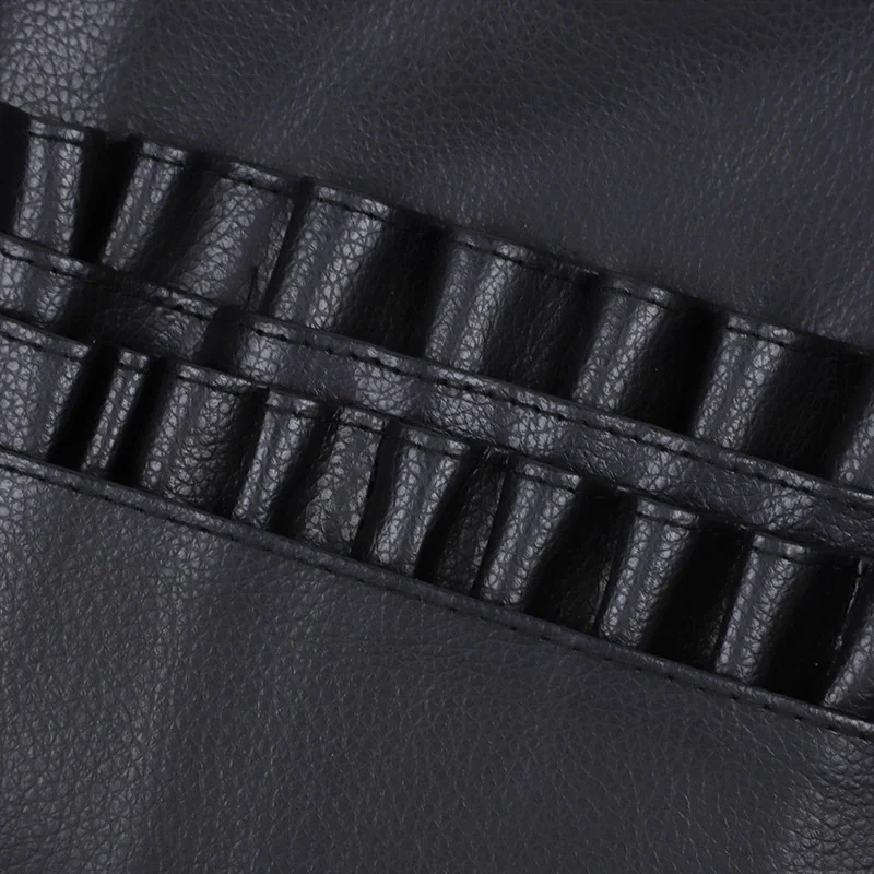 Multi-function Black PU Leather Cosmetic Bag Waist Bag Makeup Brush Bag With Belt For Professional Makeup Artist Large Capacity