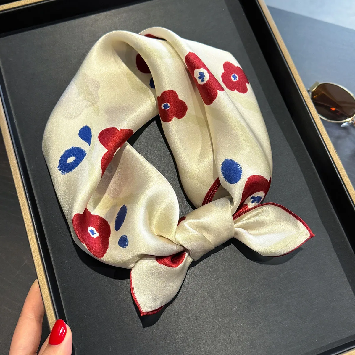 

100% шелковый шарф, женский летний весенний принт, шаль, модный хиджаб 53*53 см, квадратные шарфы, женский шейный платок, платок, галстуки