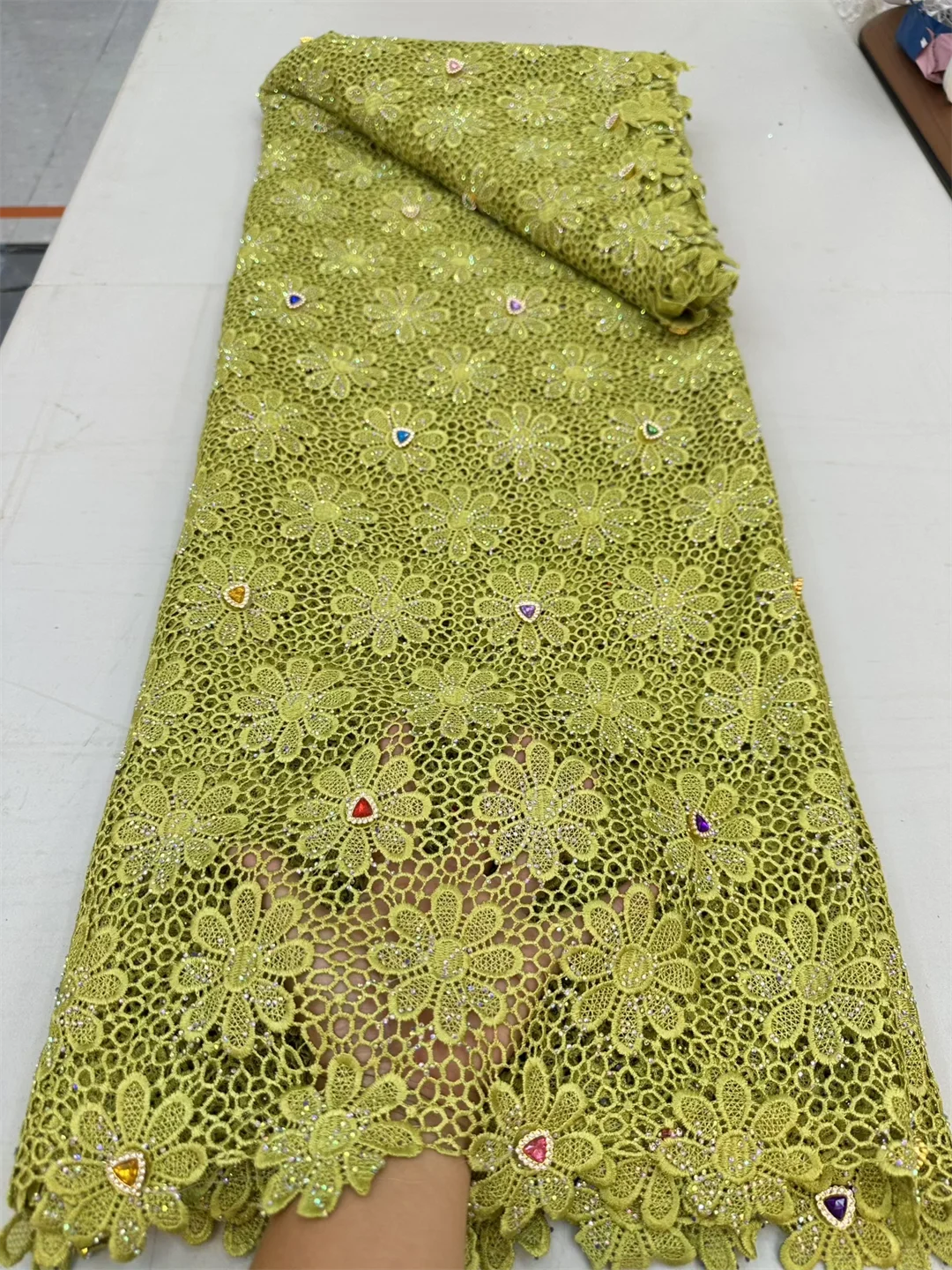 African Guipure Embroidered Lace Rope Stone Lace Fabric 2025 Nigerian Water Soluble Lace Fabric Dinner Dress Party