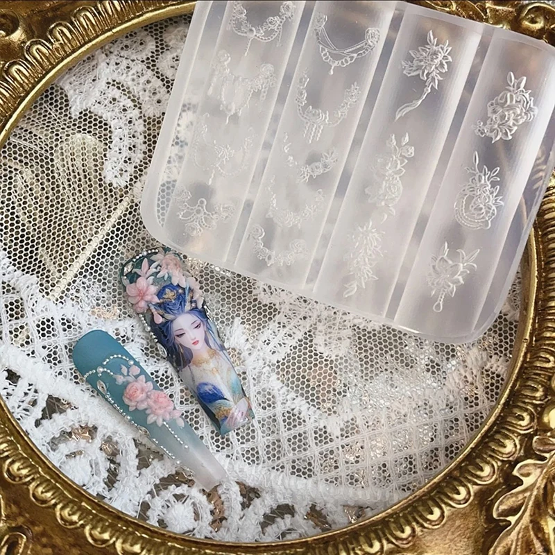 Doorzichtige siliconen nagelbloemkettingen Carving Bow Mold Nageldecoraties Nagels DIY Design Stereoscopische stempelplaat Manicure Gereedschap