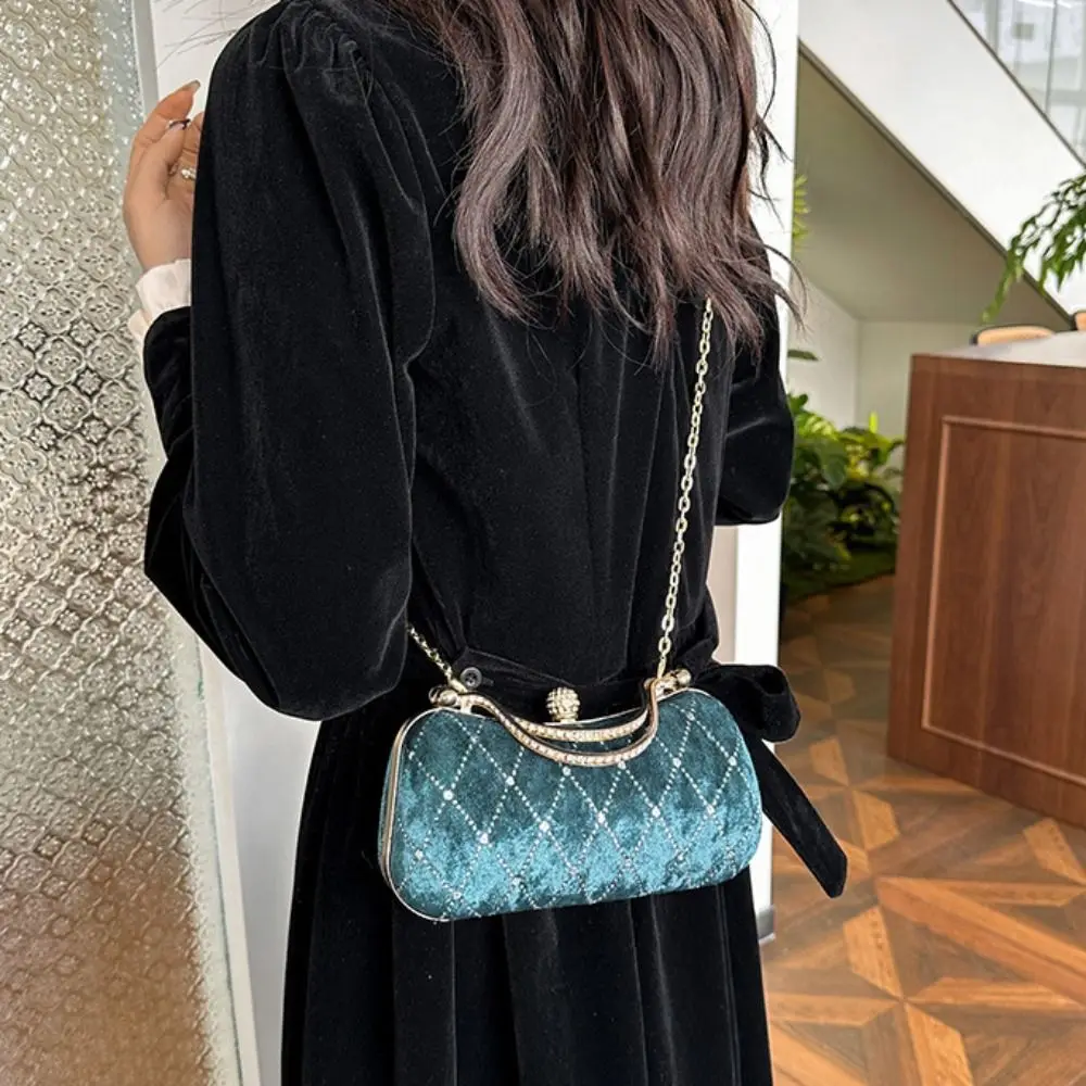 

Fashion Luxury Velvet Dinner Handbag Top Handle Square Evening Banquet Bag Crystal Chain Bridal Clutch Bag Party