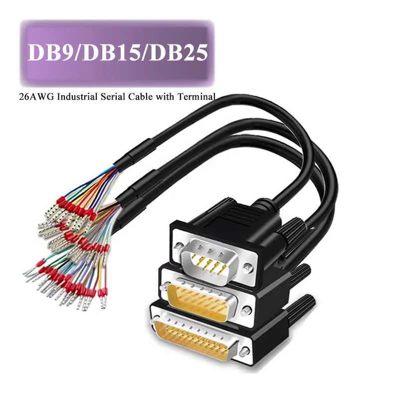 DB9 DB15 DB25 Serial Port Plug with Terminal Wire Industrial Grade 26AWG Male Female 9 15 25 Pin Parallel Port Connectors Cable