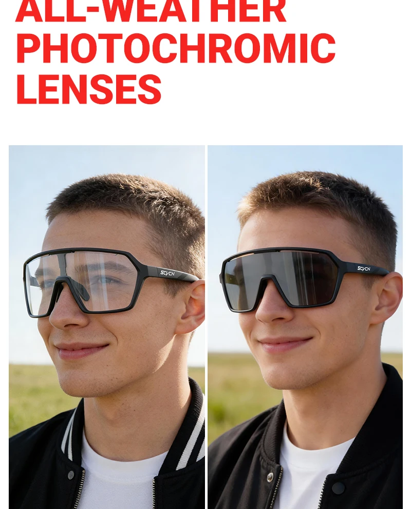 SCVCN Photochrome Sonnenbrille für Herren, Fahrradbrille, UV400n, Damen-Fahrbrille, MTB, Rennrad, Sport, Wandern, Eyewear, Laufen – Detail 4