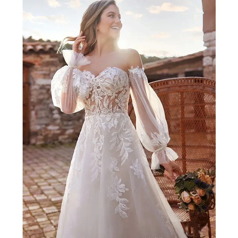 2 modi per indossare maniche staccabili Sweetheart abiti da sposa Appliques di pizzo senza spalline Vintage abiti da cerimonia abito da sposa senza schienale