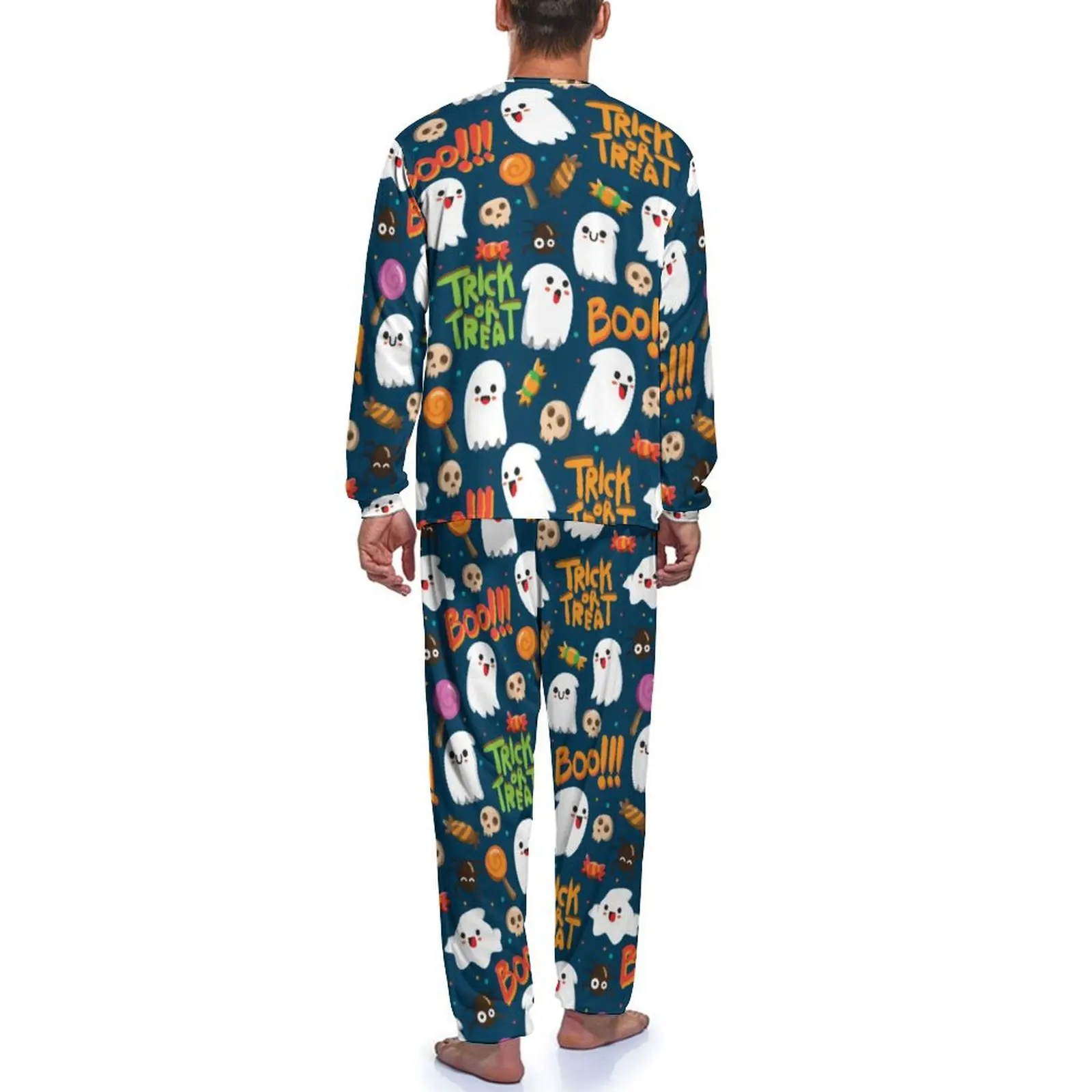 Cute Halloween Pajamas Long Sleeve Funny Ghosts Print 2 Piece Bedroom Pajama Sets Spring Mens Design Elegant Home Suit