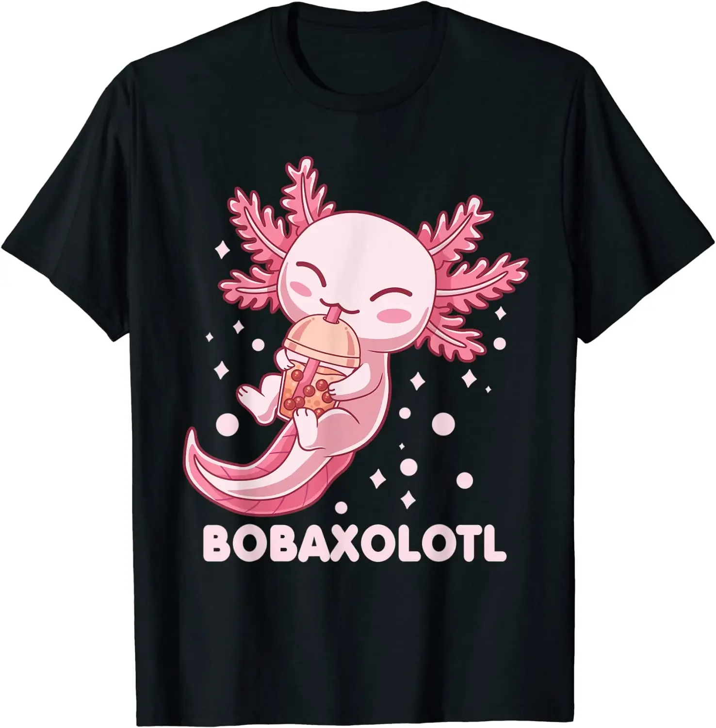 Cute Kawaii Axolotl Eating Ramen Noodles Anime Gift Girl T-Shirt Funny Bobaxolotl Boba Tea Bubble Milk Strawberry-Milk Shake Tee