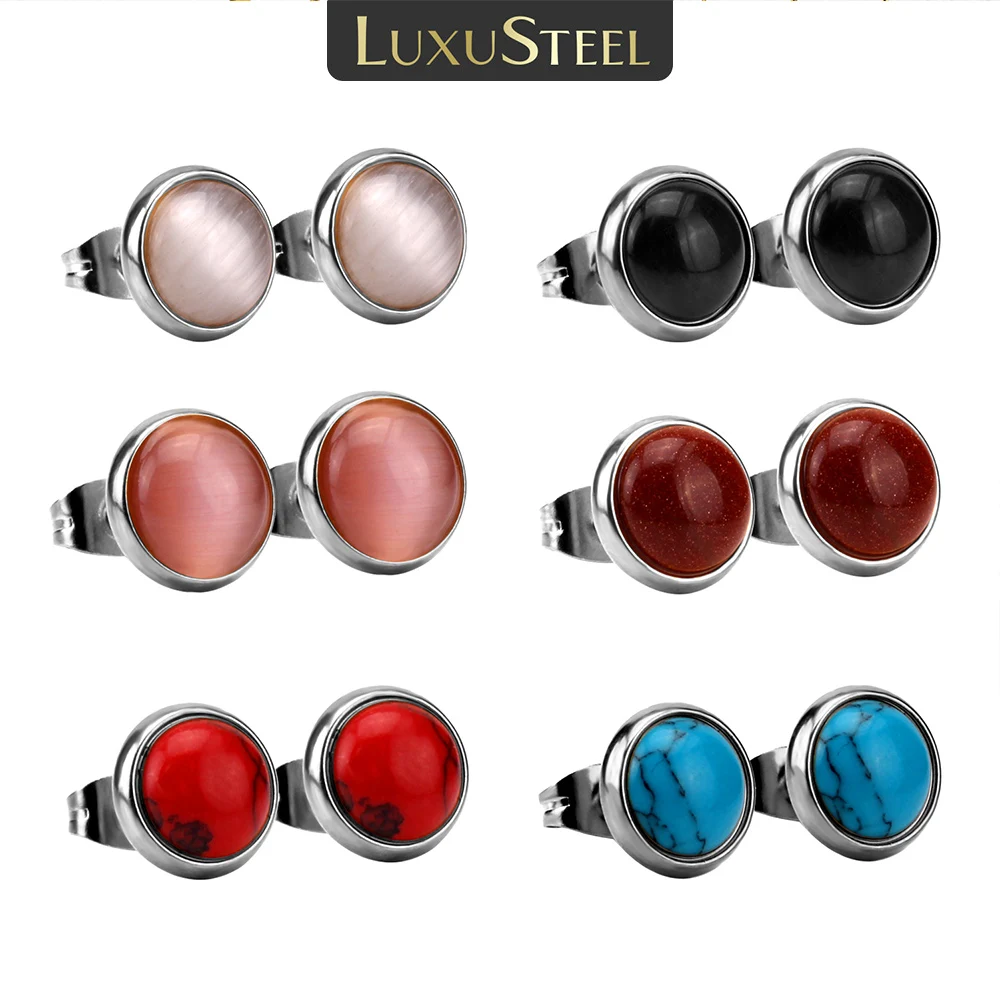 LUXUSTEEL Mixed Color 6Pairs Earring Set For Women Stainless Steel Minimalist Stud Sets Fashion Jewelry Gift Box Package