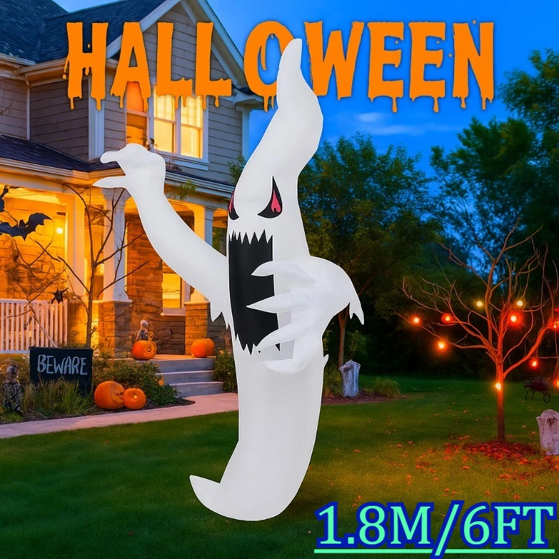 6FT Holiday Lighting White Ghost Decorations Halloween Blow Up Model Luminous Party Holiday Indoor Lawn Courtyard Garden Decor
