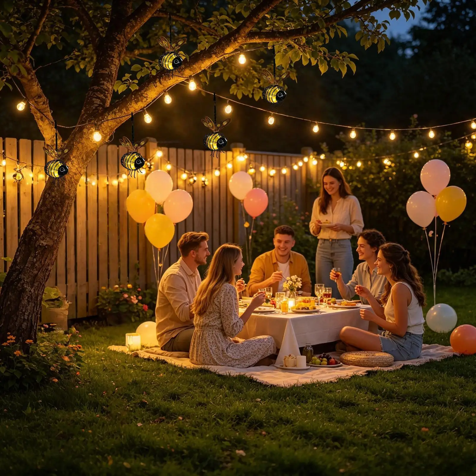Solar Landscape Lighting Hangable Bee-Shaped Weather-Resistant Ornament LED Solar Pathway Light For Backyard Patio Fence Wall