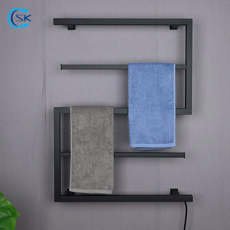 

Black Bathroom Electric Heated Towel Rail Smart Thermostatic Towel Radiator Household Towel Electric Rack Bathroom Accessories