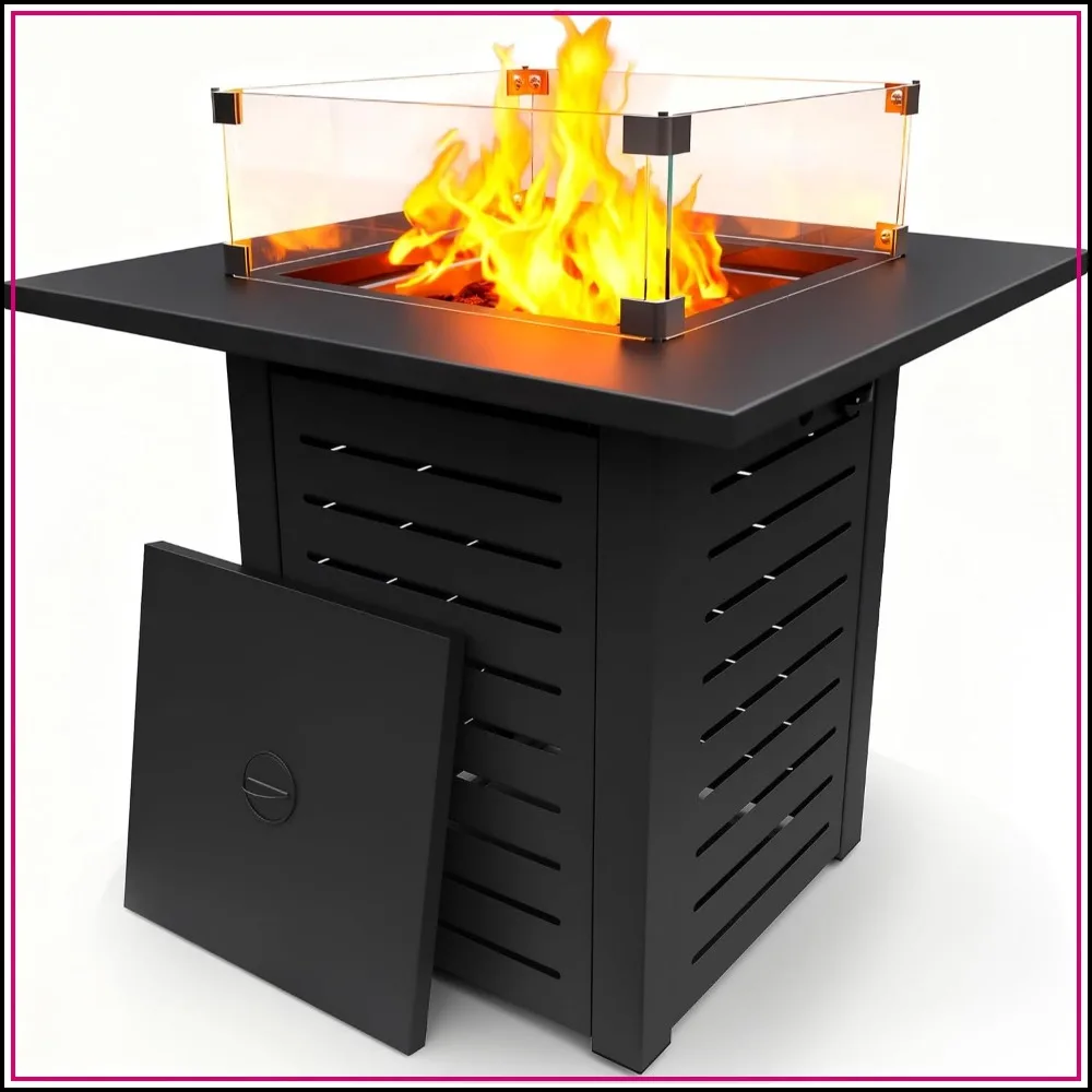 28 In Propane Fire Pit Table 50,000 BTU Steel Gas Firepit for Patio Deck Garden with Lid Cover