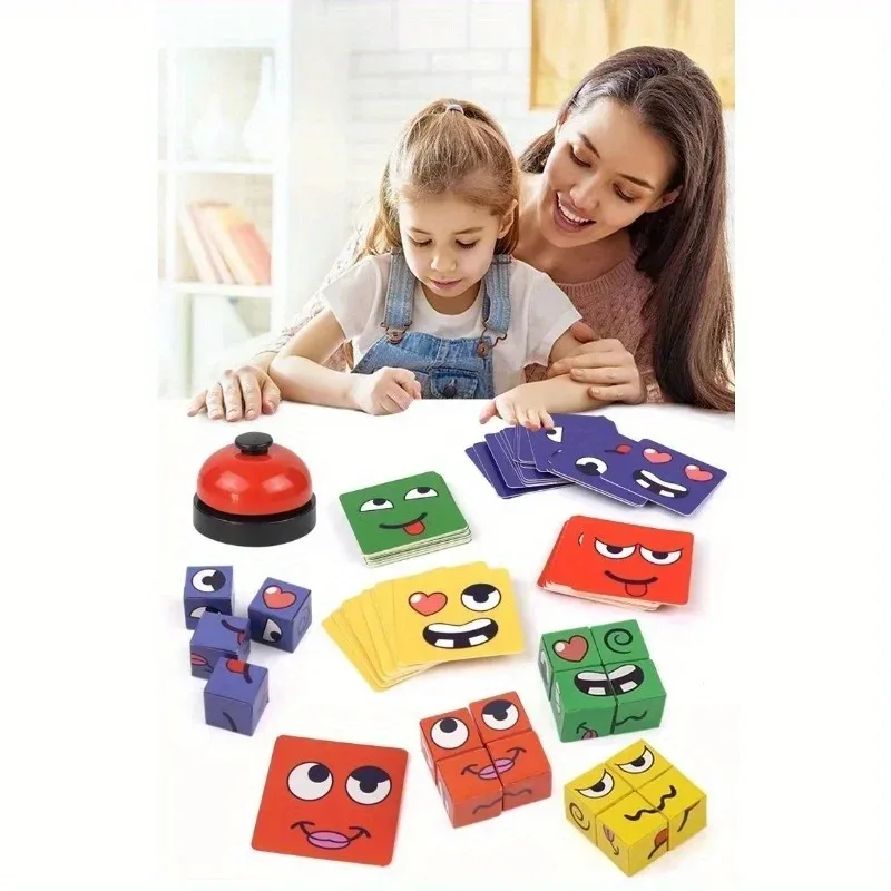 

Face Change Magic Cube Toy For Kids Emotional Expression Puzzle Game Early Educational Interactive Desktop Building Block