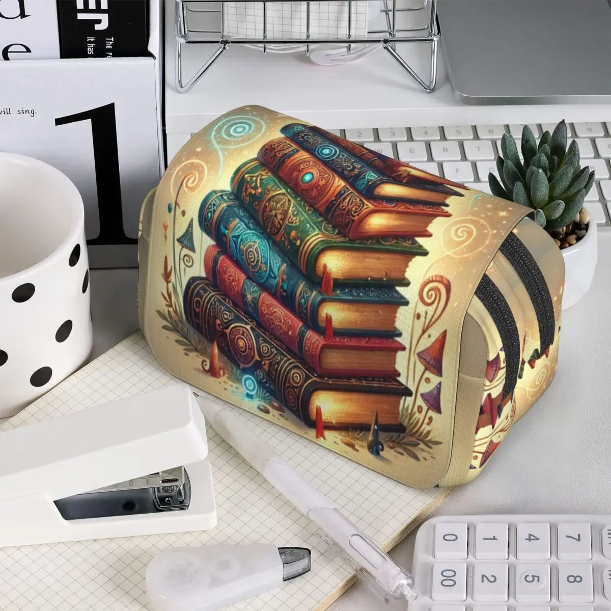 Ancient Book With Glowing Magic Spells Pencil Case for Students School Pen Box Pencil Bag Stationery Supplies Pen Holder Bag