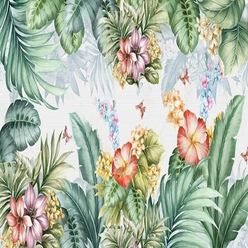MU8954 Original Nordic hand-painted tropical plant flower and bird fresh and clean TV sofa background wall painting