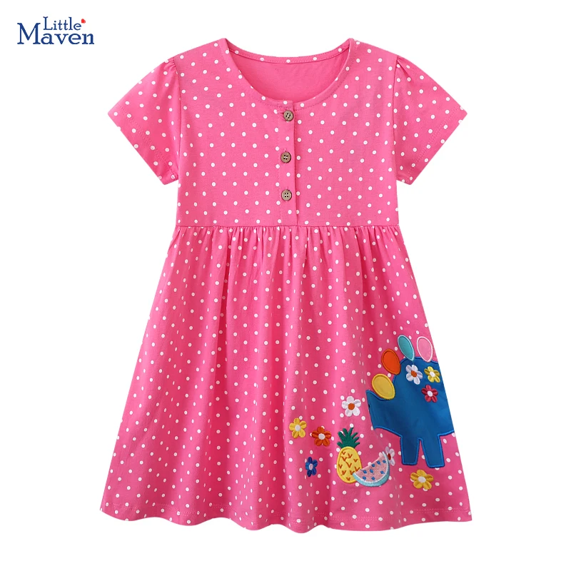 Little maven Children's Clothing Summer 2026 New Kids Clothes Cartoon Dinosaur Dress Cotton Vestidos for Kids 2-7 Years