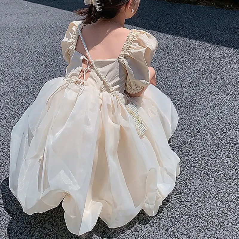 Baby Girl Princess Tutu Dress Puff Sleeve Infant Toddle Kids Vintage Vestido Backless Wedding Party Birthday Child Clothes 1-10Y