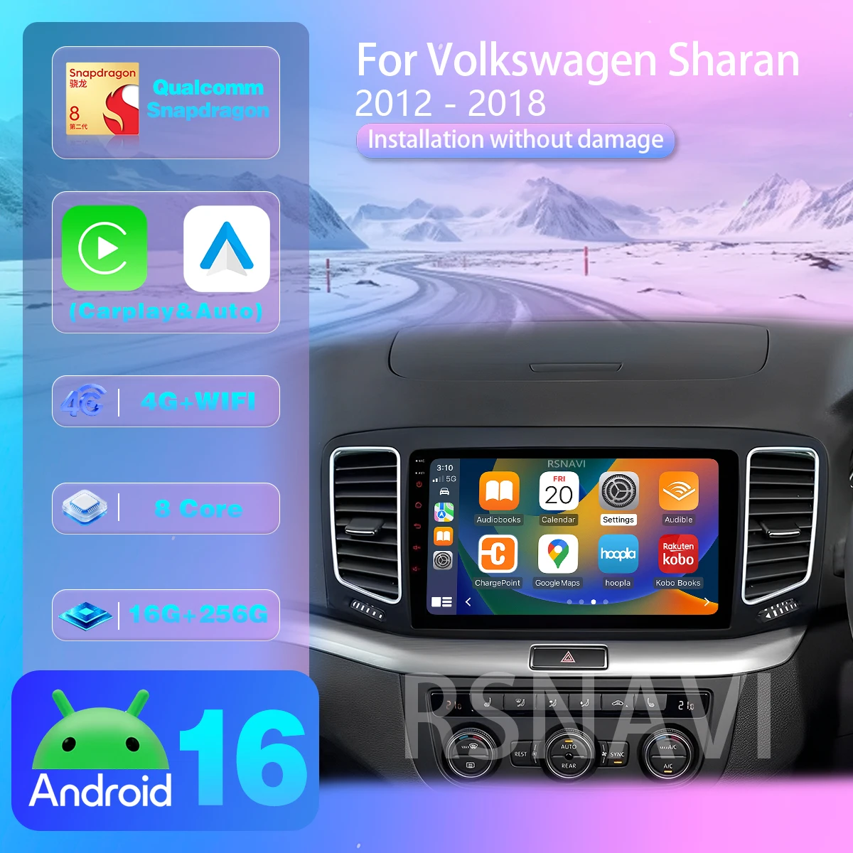 Android 16 For Volkswagen VW Sharan 2012-2018 Carplay Auto 2K Screen Car Radio Multimedia DSP WIFI+4G Navigation Snapdragon